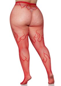 Leg Avenue Flame Net Tights - 1X/2X - Red