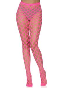 Leg Avenue Jumbo Pothole Net Tights - O/S - Neon Pink