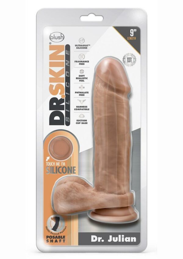 Dr. Skin Silicone Dr. Julian Dildo with Balls and Suction Cup 9in - Mocha