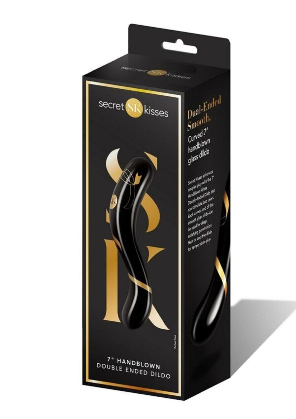 Secret Kisses Handblown Double Ended Glass Dildo 7in - Black/Gold