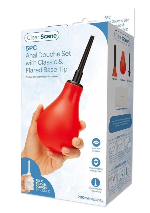 CleanScene Anal Douche Set with Classic and Flared Base - Red/Black