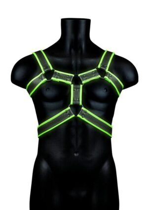 Ouch! Bonded Leather Body Harness Glow in the Dark - Small/Medium - Green