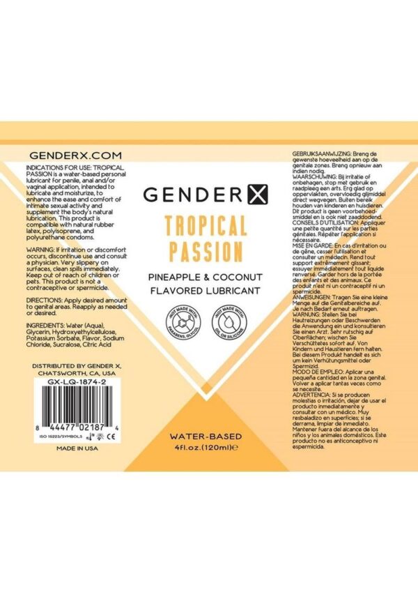 Gender X Tropical Passion Water Based Flavored Lubricant 4oz.