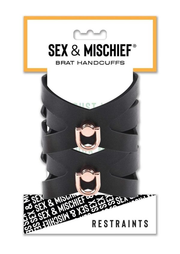 Sex and Mischief Brat Handcuffs - Black/Rose Gold