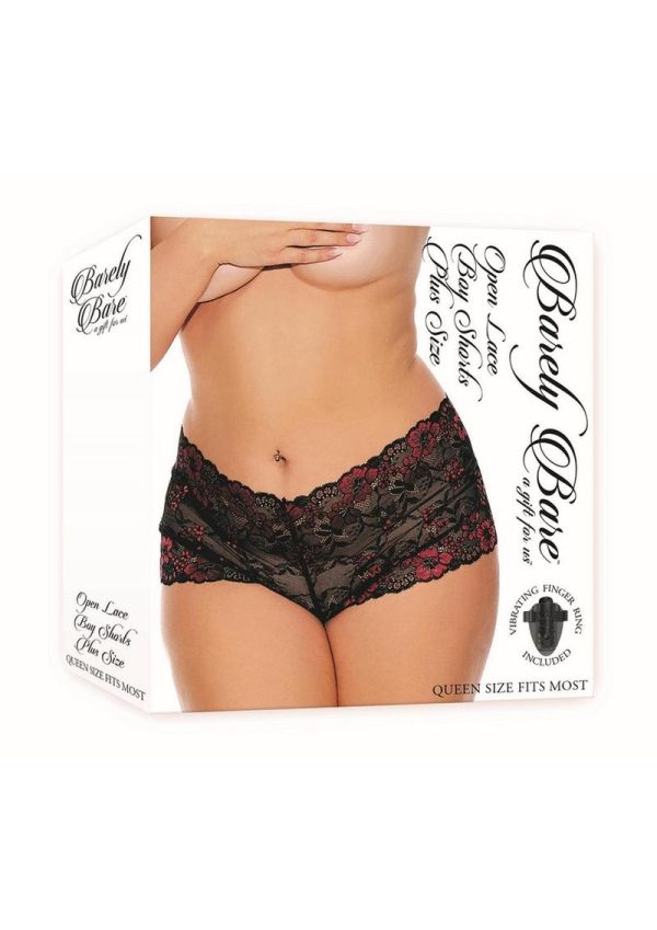 Open Lace Boy Shorts - Plus Size - Black