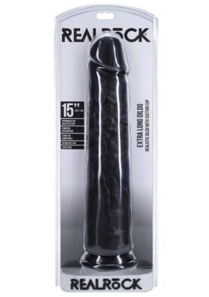 RealRock Ultra Realistic Skin Extra Large Straight Dildo with Suction Cup 15in - Chocolate