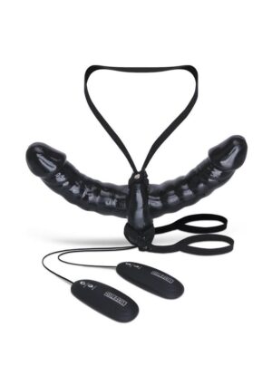 Lux Fetish Vibrating Pleasure for 2 Double-Ended Strap-On - Black