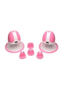 Size Matters 10X Rotating Silicone Nipple Suckers with 4 Attachments - Pink/White