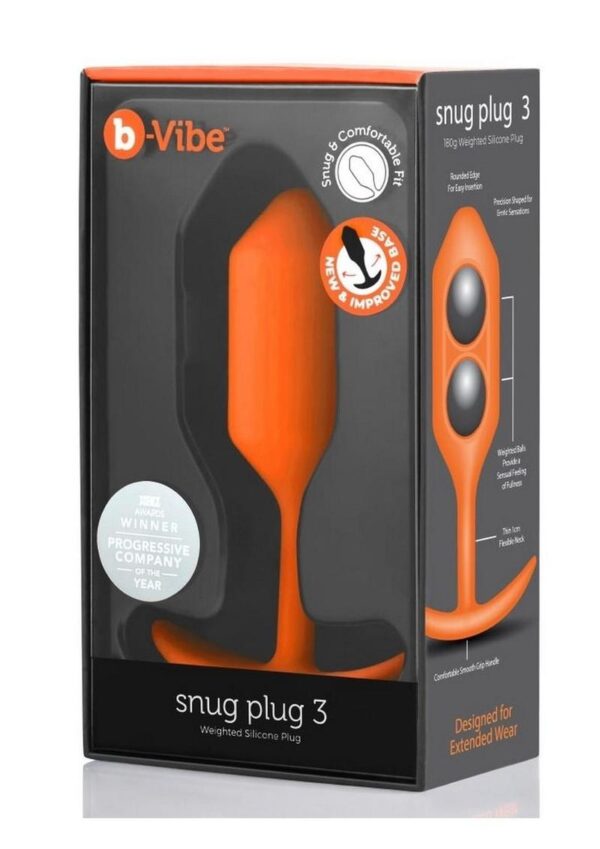 B-Vibe Snug Plug 3 Silicone Weighted Anal Plug - Orange