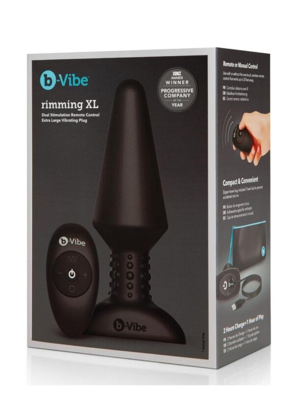 B-Vibe Rimming XL Rechargeable Silicone Anal Plug with Remote - XLarge - Black