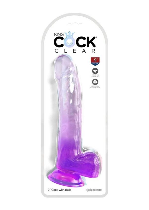 King Cock Clear Dildo with Balls 9in - Purple