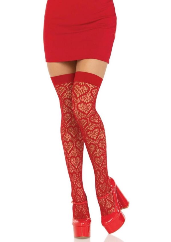 Leg Avenue Heart Net Thigh Highs - O/S - Red