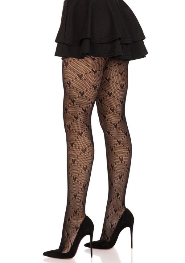 Leg Avenue Love Struck Heart Net Tights - O/S - Black