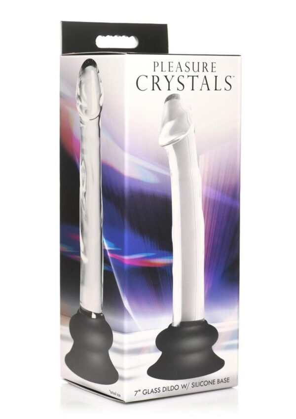 Pleasure Crystals Glass Dildo with Silicone Base 7in - Clear/Black