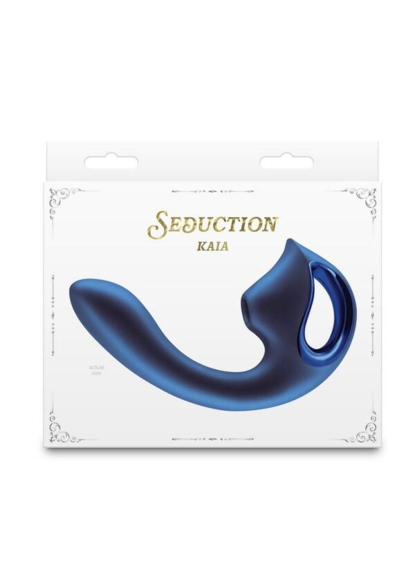 Seduction Kaia Rechargeable Silicone Dual Vibrator with Air Pulse Clitoral Stimulator - Blue