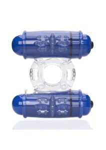 4T Double Wammy Silicone Dual Vibrating Couples Cock Ring - Blueberry