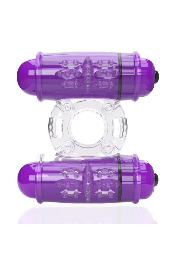 4T Double Wammy Silicone Dual Vibrating Couples Cock Ring - Grape