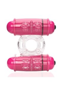 4T Double Wammy Silicone Dual Vibrating Couples Cock Ring - Strawberry