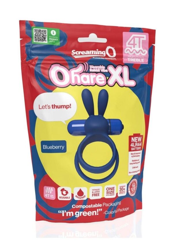 4T Ohare XL Silicone Rabbit Vibrating Cock Ring - Blueberry