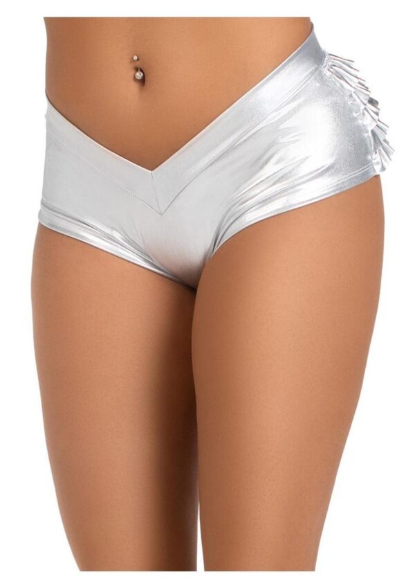 Leg Avenue Lame Ruffle Back Shorts - Large - Silver