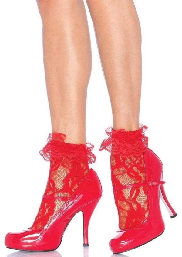 Leg Avenue Lace Anklet with Ruffles - O/S - Red