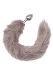 Running Wild Grey Tail Faux Fur Tail and Metallic Anal Plug - Grey