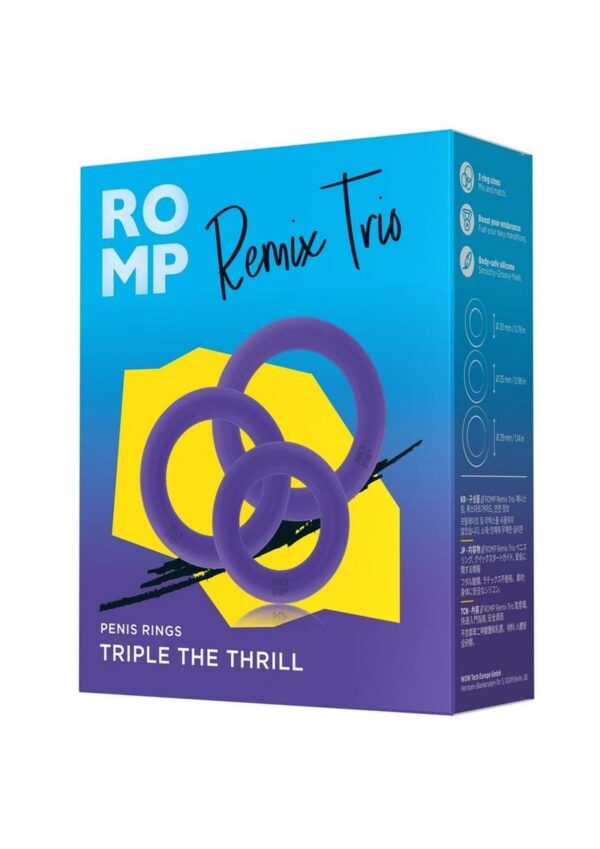 Romp Remix Trio Silicone Cock Rings (3 Piece) - Purple