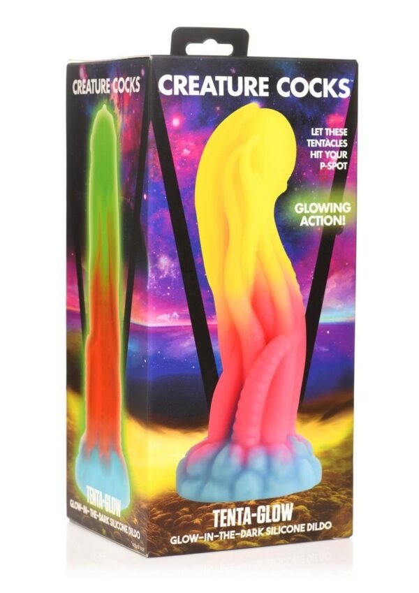 Creature Cocks Tenta-Glow Glow-in-The-Dark Silicone Dildo - Blue/Pink/Yellow