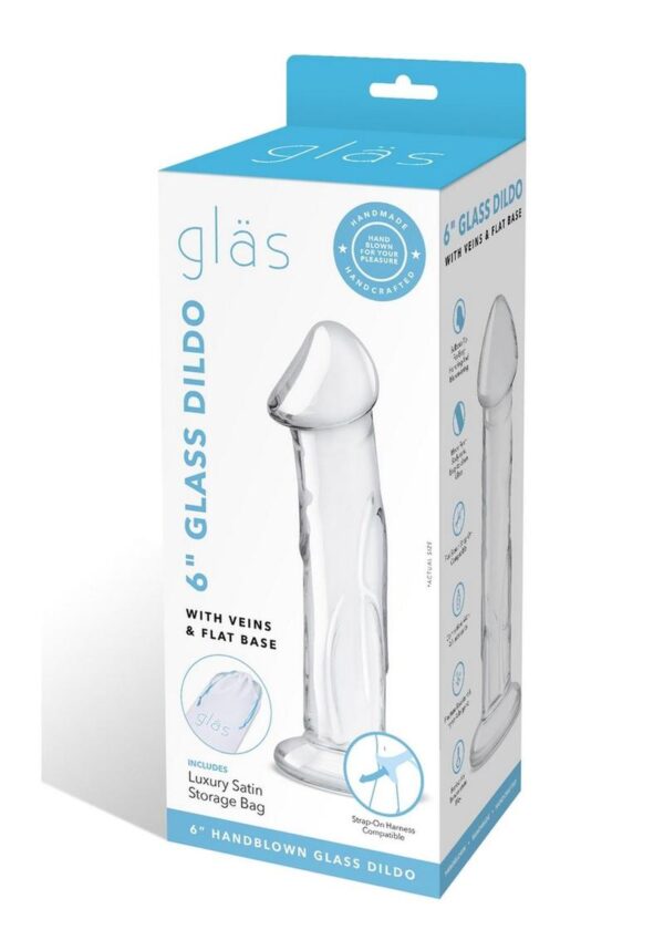 Glas Dildo Glass with Veins and Flat Base 6in - Clear