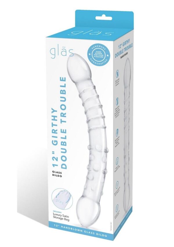 Glas Girthy Double Trouble Glass Dildo 12in - Clear