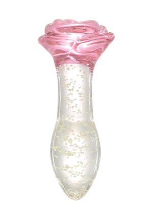 Juicy Glass Rose Glow in The Dark Butt Plug - Clear/Pink