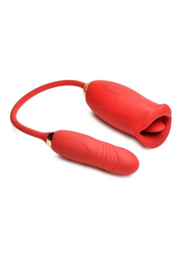 Lickgasm Magic Kiss Kissing Rechargeable Silicone Clitoral Stimulator with Thrusting Vibrator - Red