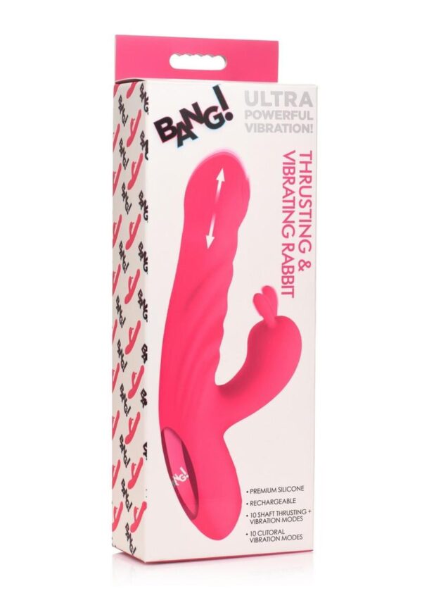 Bang! Thrusting and Vibrating Rechargeable Silicone Rabbit Vibrator - Pink