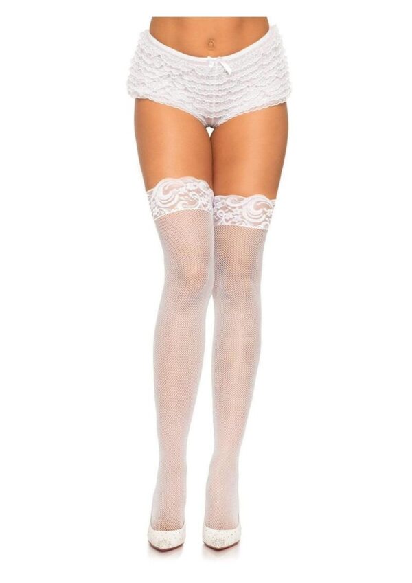 Leg Avenue Stay Up Lace Micro Net Thigh Highs - O/S - White