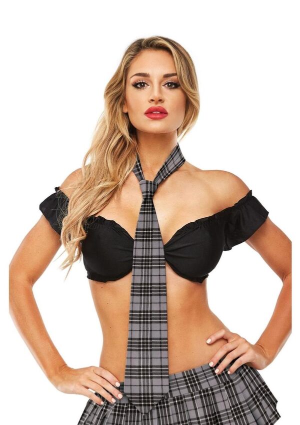 Teacher`s Pet Schoolgirl Plaid Tie - Grey