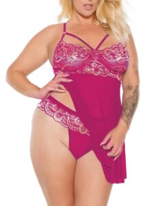 Pink Pussycat Babydoll and Thong - 1XLarge/ 2XLarge - Pink/Rose Gold