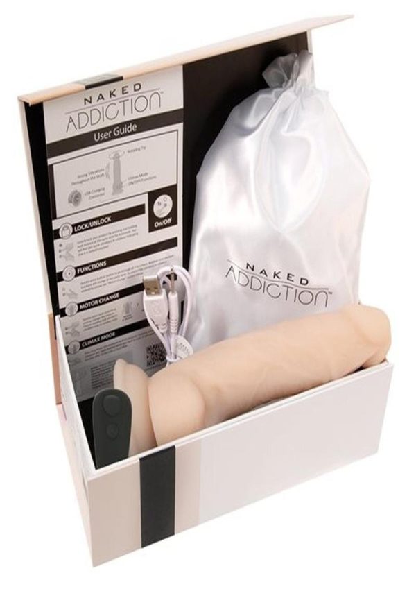 Naked Addiction Silicone Rechargeable Vibrating and Rotating Dildo 8in - Vanilla