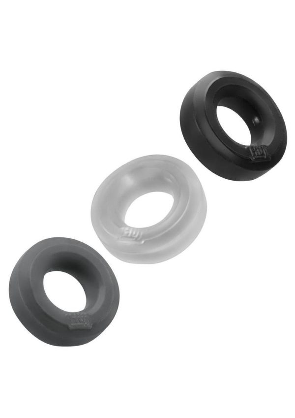 Hunkyjunk HUJ3 Silicone Cock Ring (3 Pack) - Black/Gray/Clear