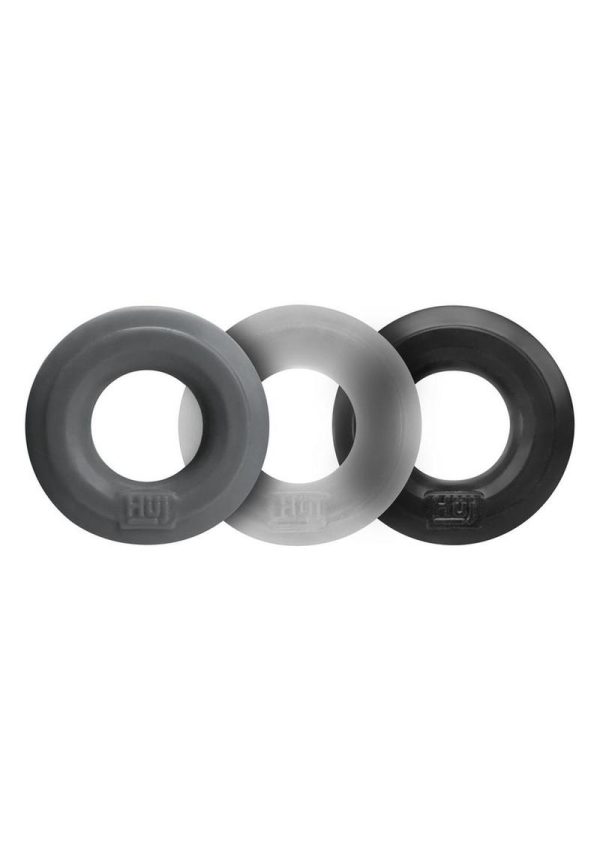 Hunkyjunk HUJ3 Silicone Cock Ring (3 Pack) - Black/Gray/Clear