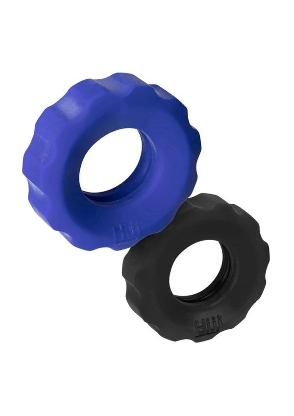 Hunkyjunk COG Silicone Cock Ring (2 Pack) - Blue/Black