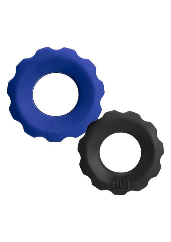 Hunkyjunk COG Silicone Cock Ring (2 Pack) - Blue/Black