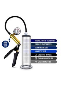 Performance VX6 Vacuum Penis Pump with Brass Pistol and Pressure Gauge 9.5in - Clear
