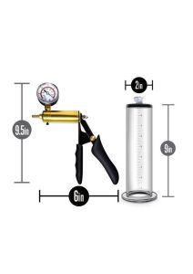 Performance VX6 Vacuum Penis Pump with Brass Pistol and Pressure Gauge 9.5in - Clear