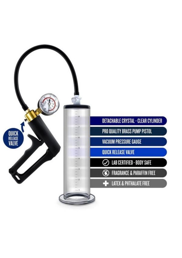 Performance VX7 Vacuum Penis Pump with Brass Trigger and Pressure Gauge 9.5in - Clear