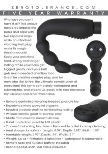 Zero Tolerance The Emperor Silicone Prostate Stimulator with Rechargeable Bullet and Remote Control - Black