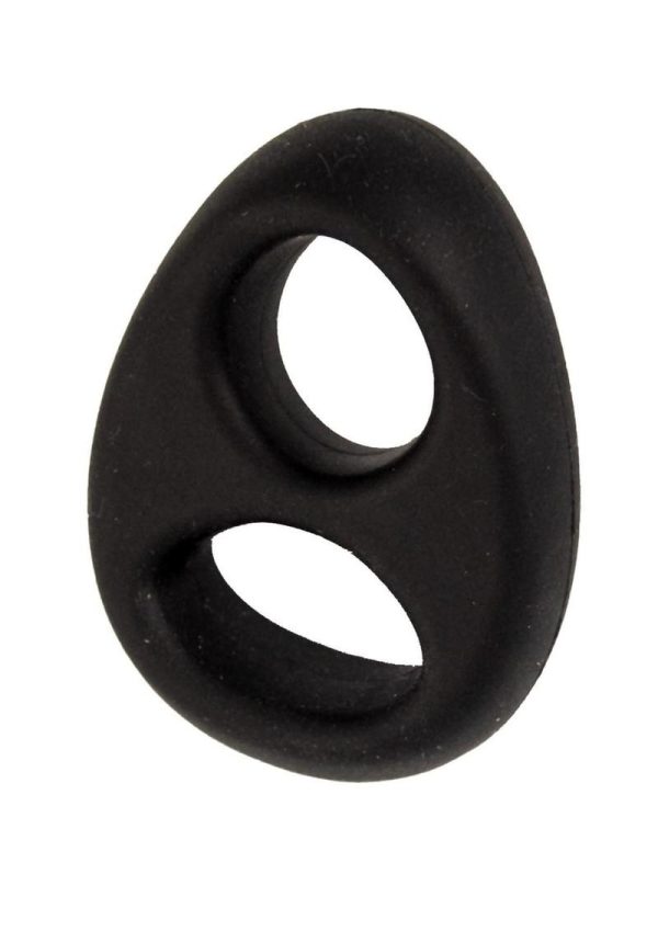 My Cockring Double Ring Silicone Cock and Scrotum Ring - Black