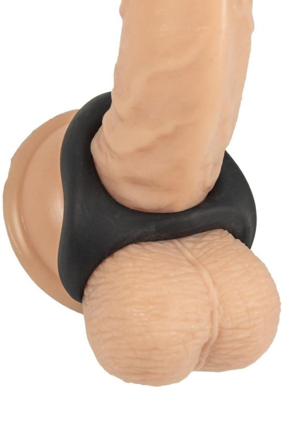 My Cockring Double Ring Silicone Cock and Scrotum Ring - Black
