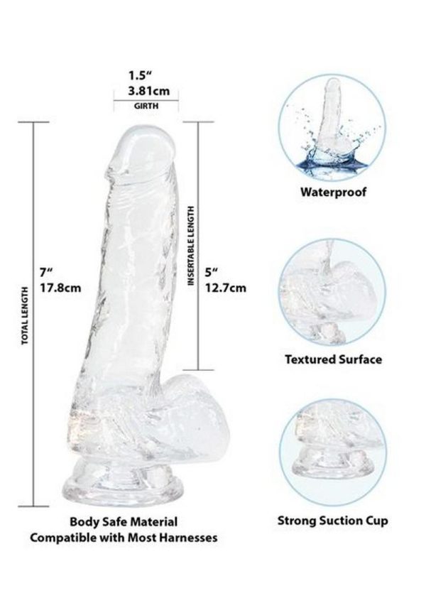 Crystal Addiction Dildo with Balls 7in - Clear