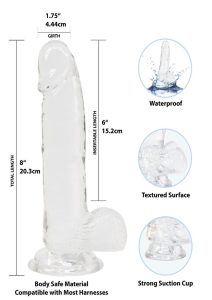 Crystal Addiction Dildo with Balls 8in - Clear