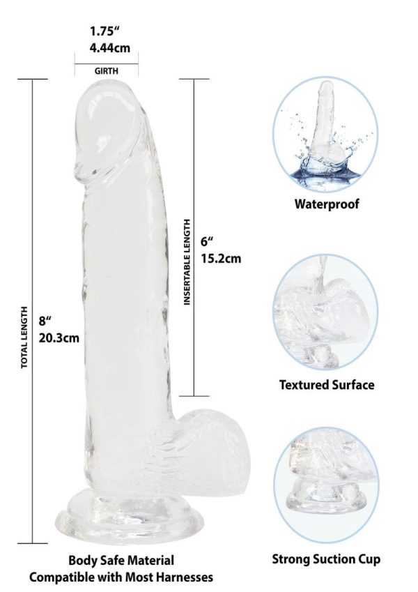 Crystal Addiction Dildo with Balls 8in - Clear